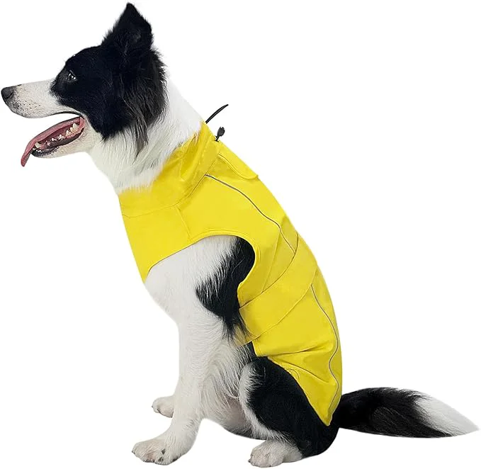 Trusted Waterproof Dog Raincoat Adjustable Lightweight Dog Rain Jacket with Reflective Strip Leash Hole for Small Medium Large Dogs Yellow Large 22-37lb About ThisOverview High-Grade