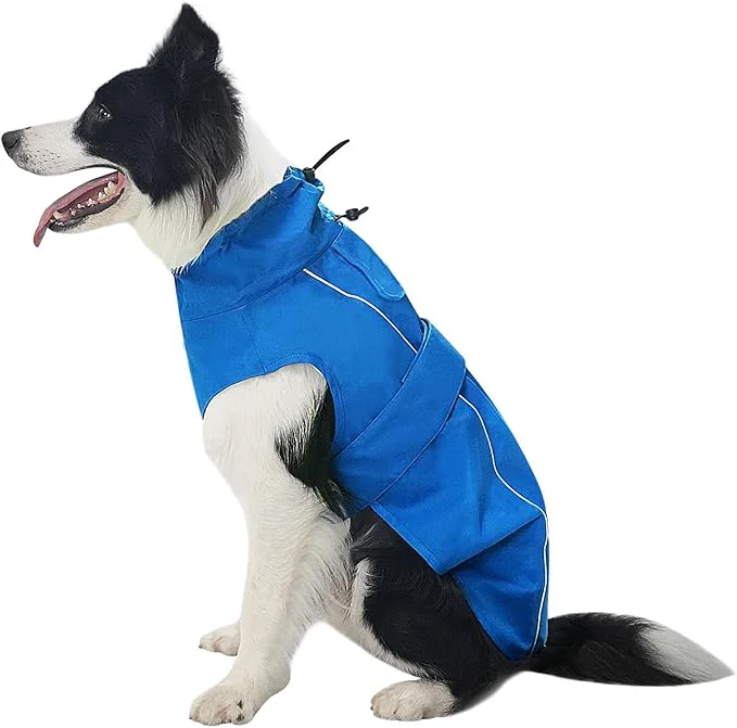 Trendy Waterproof Dog Raincoat Adjustable Lightweight Dog Rain Jacket with Reflective Strip Leash Hole for Small Medium Large Dogs Blue X-Large 37-55lb About ThisOverview Healthy