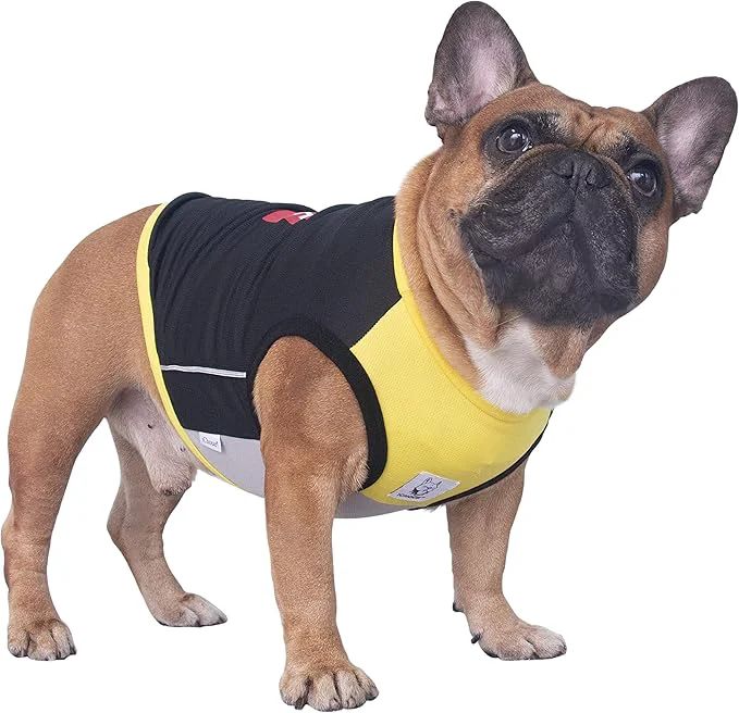 Verified iChoue French Bulldog Summer Cooling Shirt for Dogs UV Sun Protection Vest Sleeveless Stretchy Tank Top English Pug Yellow Black - XLargeAbout ThisOverview Crafted