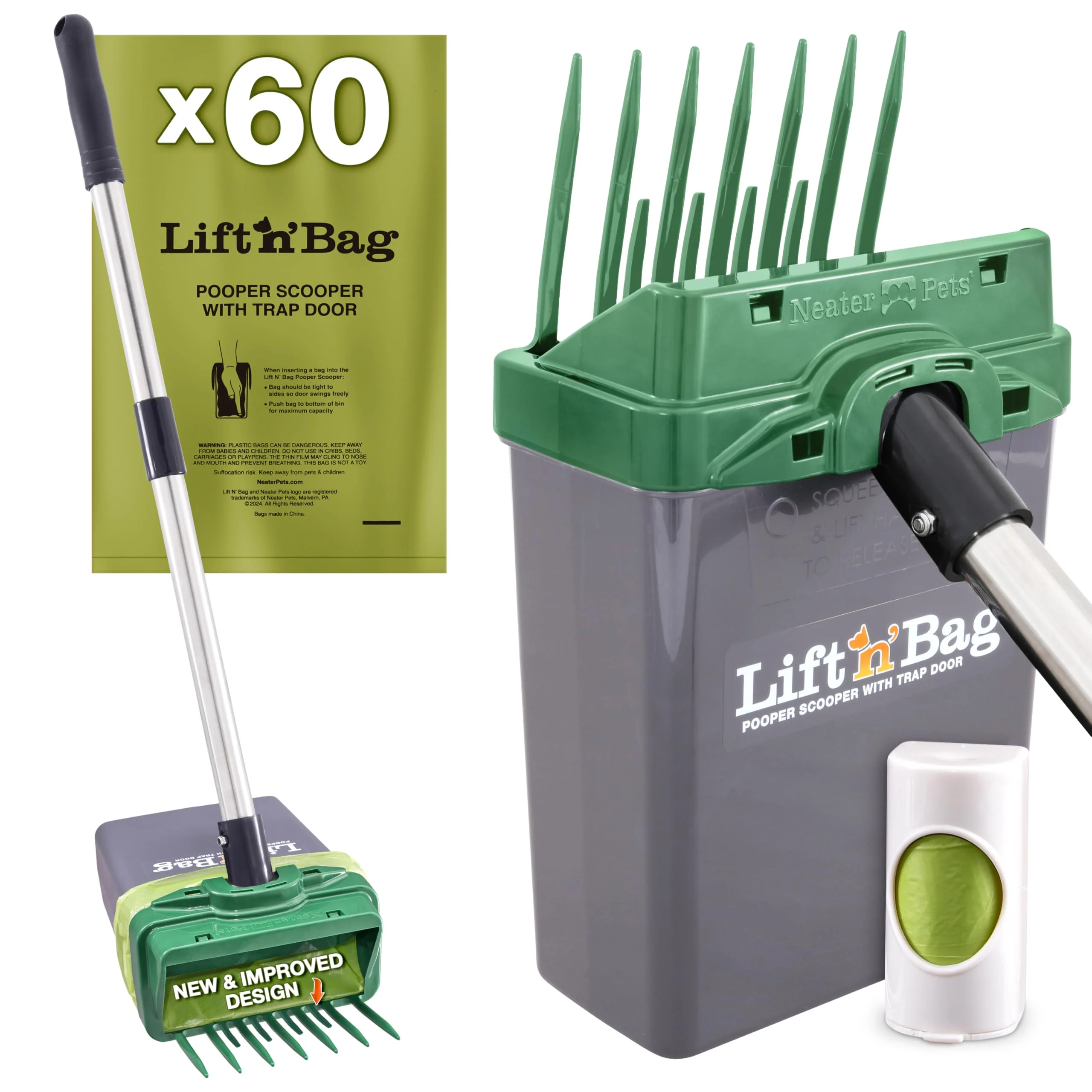 Natural Neater Pet Brands Lift N Bag 2.0 Dog Pooper Scooper — One-Hand Use 27in Pole Certified