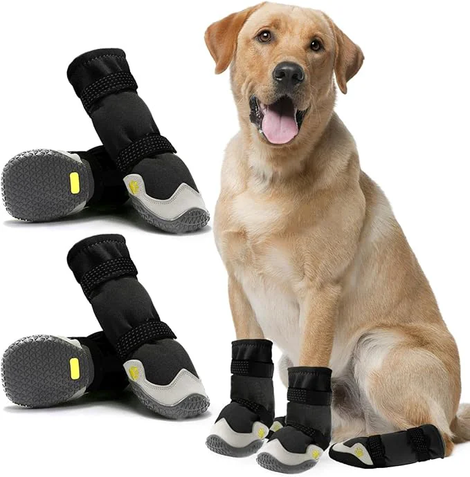 Versatile Dog Shoes for Hot Pavement Anti-Slip Dog Boots Paw Protectors for Summer Rainy Day Dog Snow Boots Waterproof Dog Shoes for Small Medium Large Dogs with Reflective Straps for Hiking 4PcsAbout ThisOverview First-Class