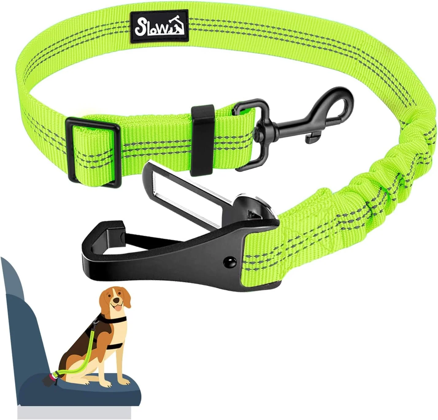 Exceptional SlowTon Dog Seat Belt Adjustable Dog Safety Belt Leash 2 in 1 Latch Bar Attachment Dogs Car Seatbelt with Elastic Nylon Bungee Buffer Reflective Nylon Belt Tether VL 35.5in Dependable
