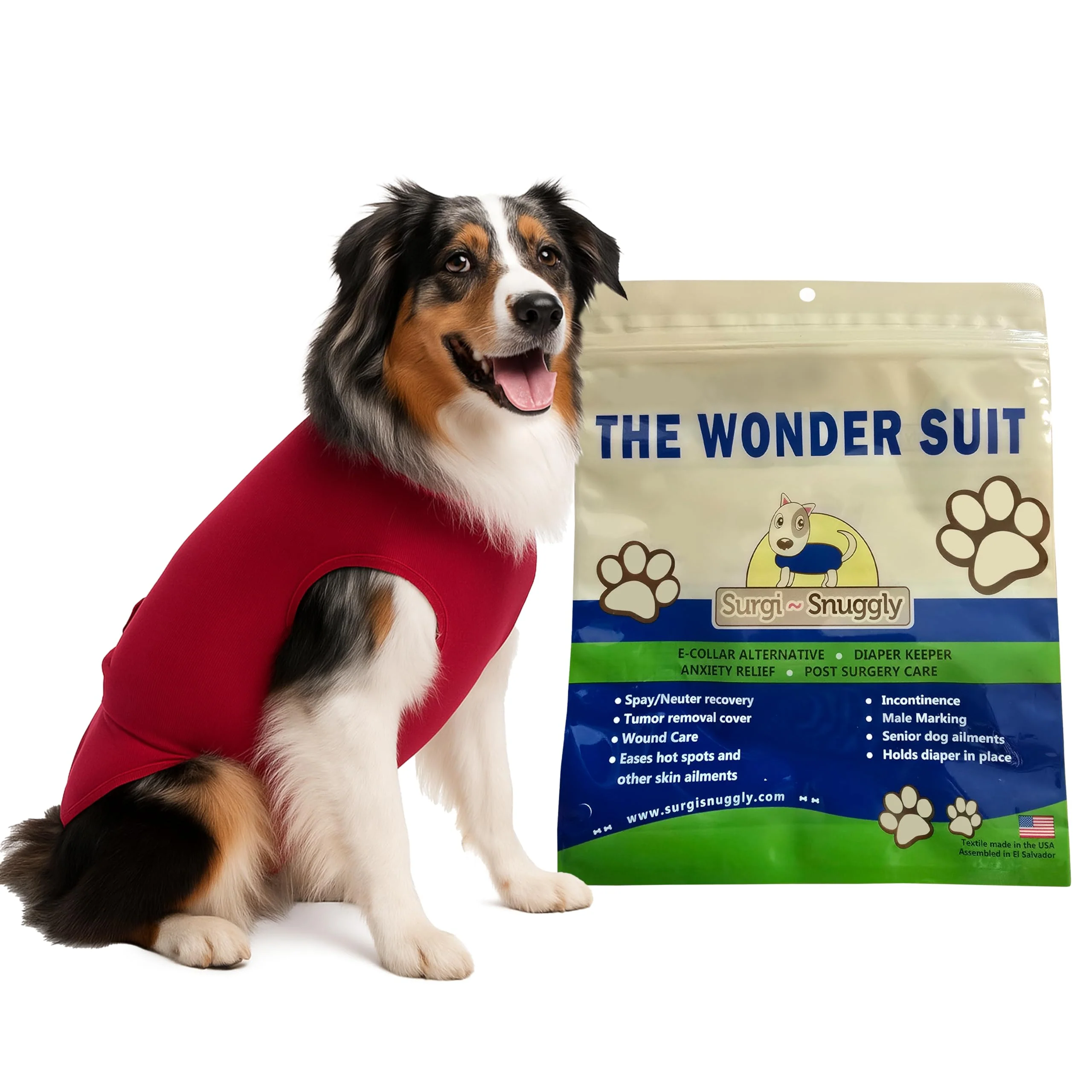 Outstanding Surgi Snuggly Surgery Recovery Suit for Dogs – Medium Short Red EC Dependable