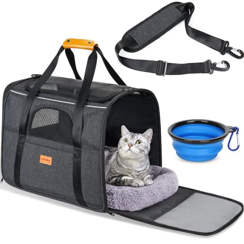 Versatile Morpilot Cat Carrier Soft for Medium Large Cats up to 20 lbs Dual-Sided Cushion Foldable Bowl Secure Buckle Selected