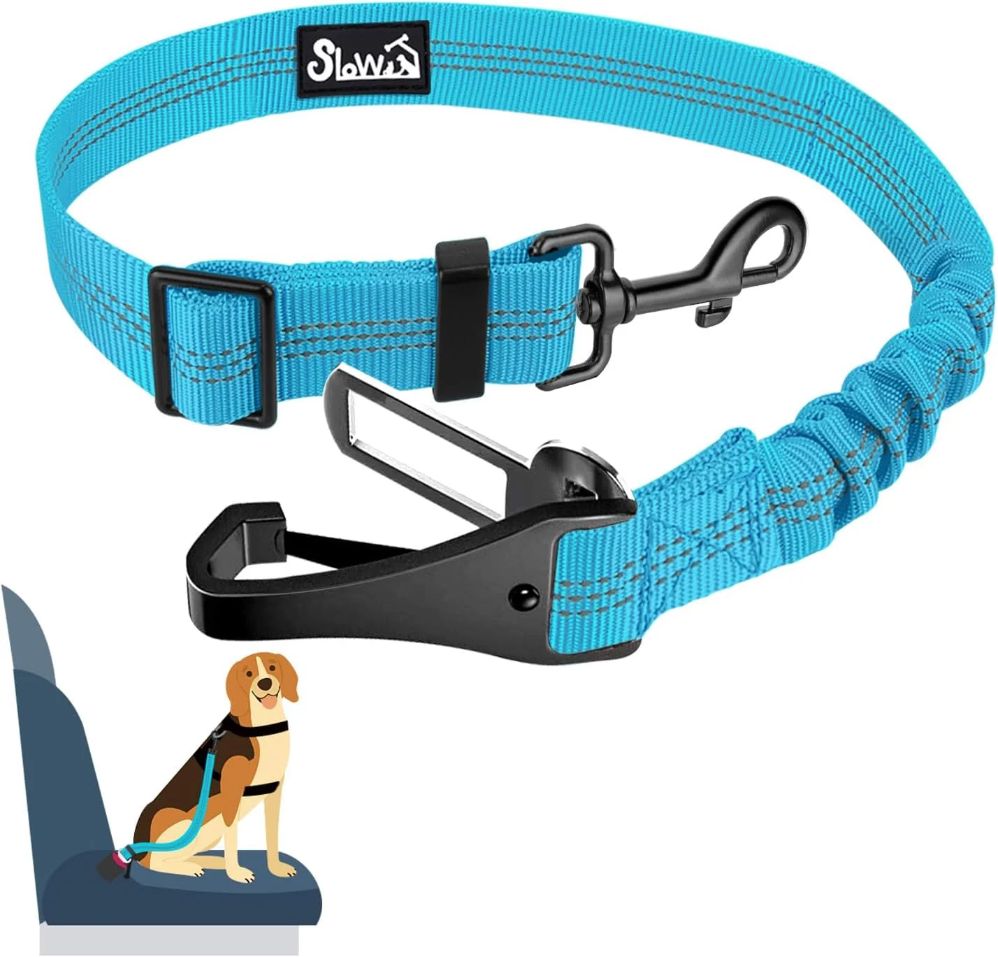 Environmentally Friendly SlowTon Dog Seat Belt Adjustable Dog Safety Belt Leash 2 in 1 Latch Bar Attachment Dogs Car Seatbelt with Elastic Nylon Bungee Buffer Reflective Nylon Belt Tether TB 35.5in Advanced
