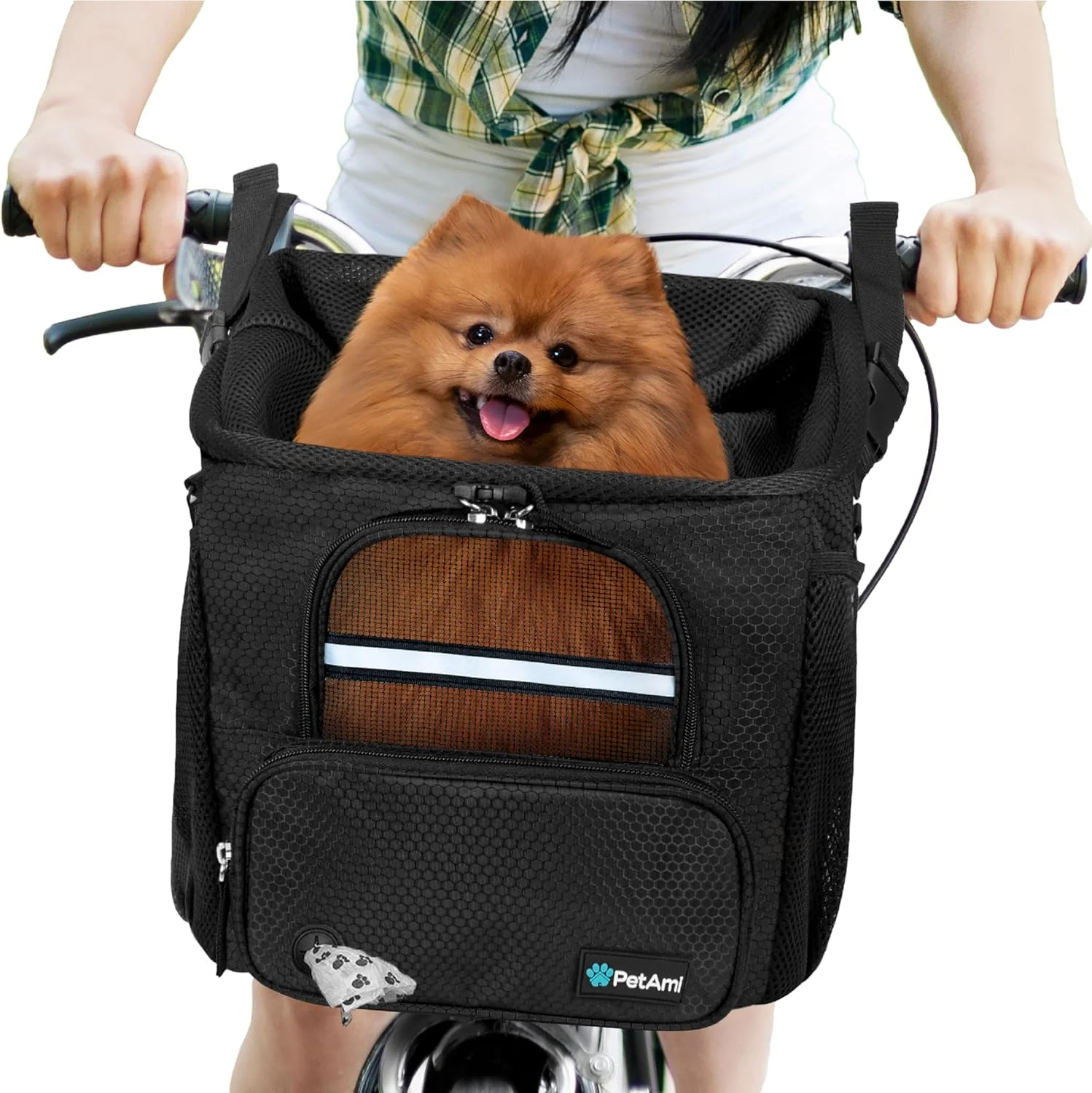 Modern PetAmi Dog Bike Basket Soft-Sided Ventilated Dog Bike Carrier Backpack Pet Bicycle Basket for Bike Handlebar Small Medium Puppy Cat Kitten Car Booster Seat with Safety Strap Max 18 lbs Black Smooth
