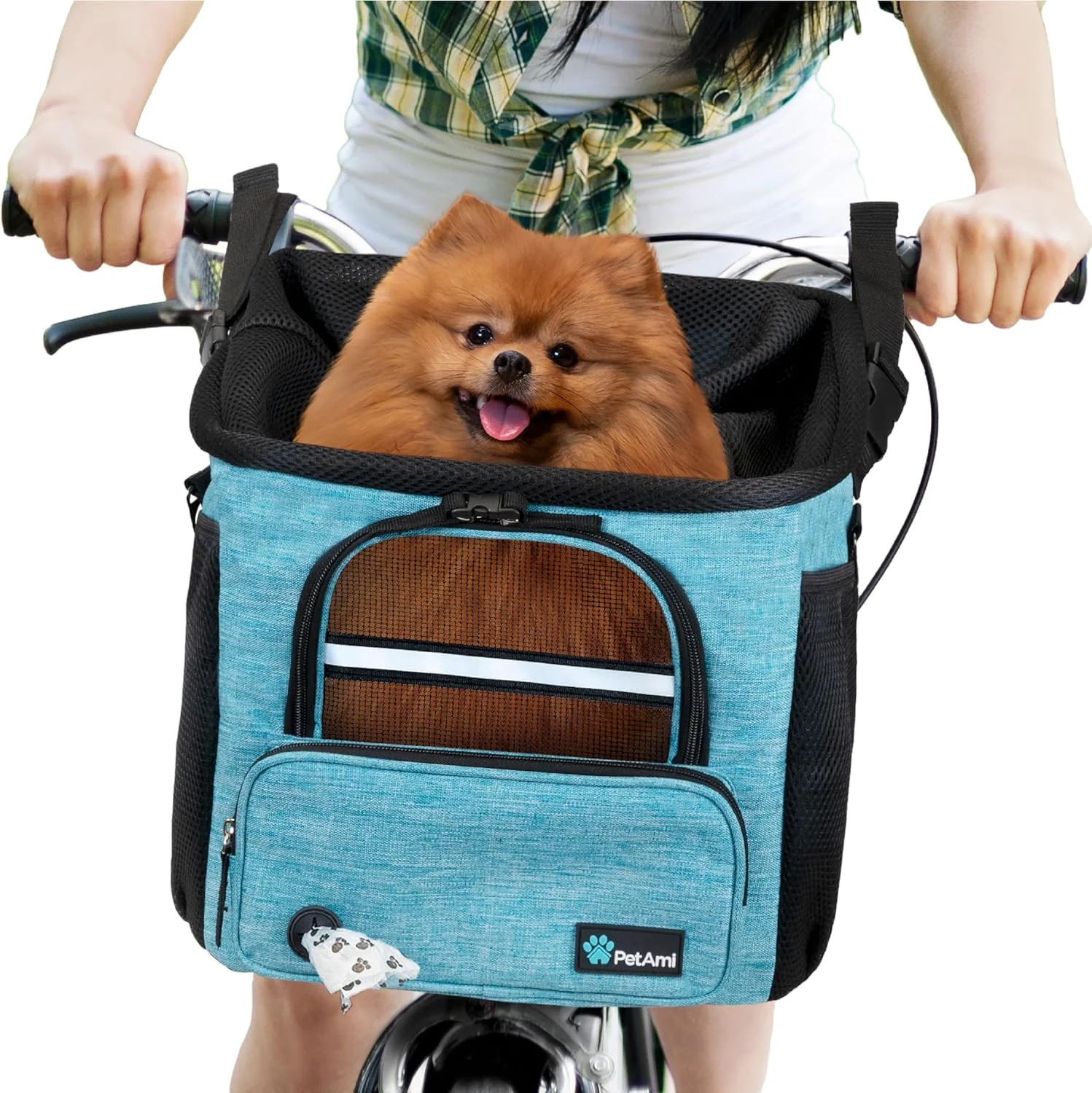 Fine Crafted PetAmi Dog Bike Basket Soft-Sided Ventilated Dog Bike Carrier Backpack Pet Bicycle Basket for Bike Handlebar Small Medium Puppy Cat Kitten Car Booster Seat with Safety Strap Max 18 lbs Blue