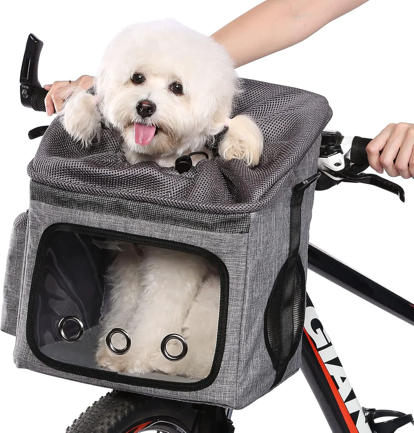 Safe Ownpets Dog Bike Basket Foldable Pet Carrier Dog Car Booster Seat with Mesh Windows Adjustable Shoulder Bag Portable Breathable Bicycle Basket Bag for Dogs and Cats Trusted