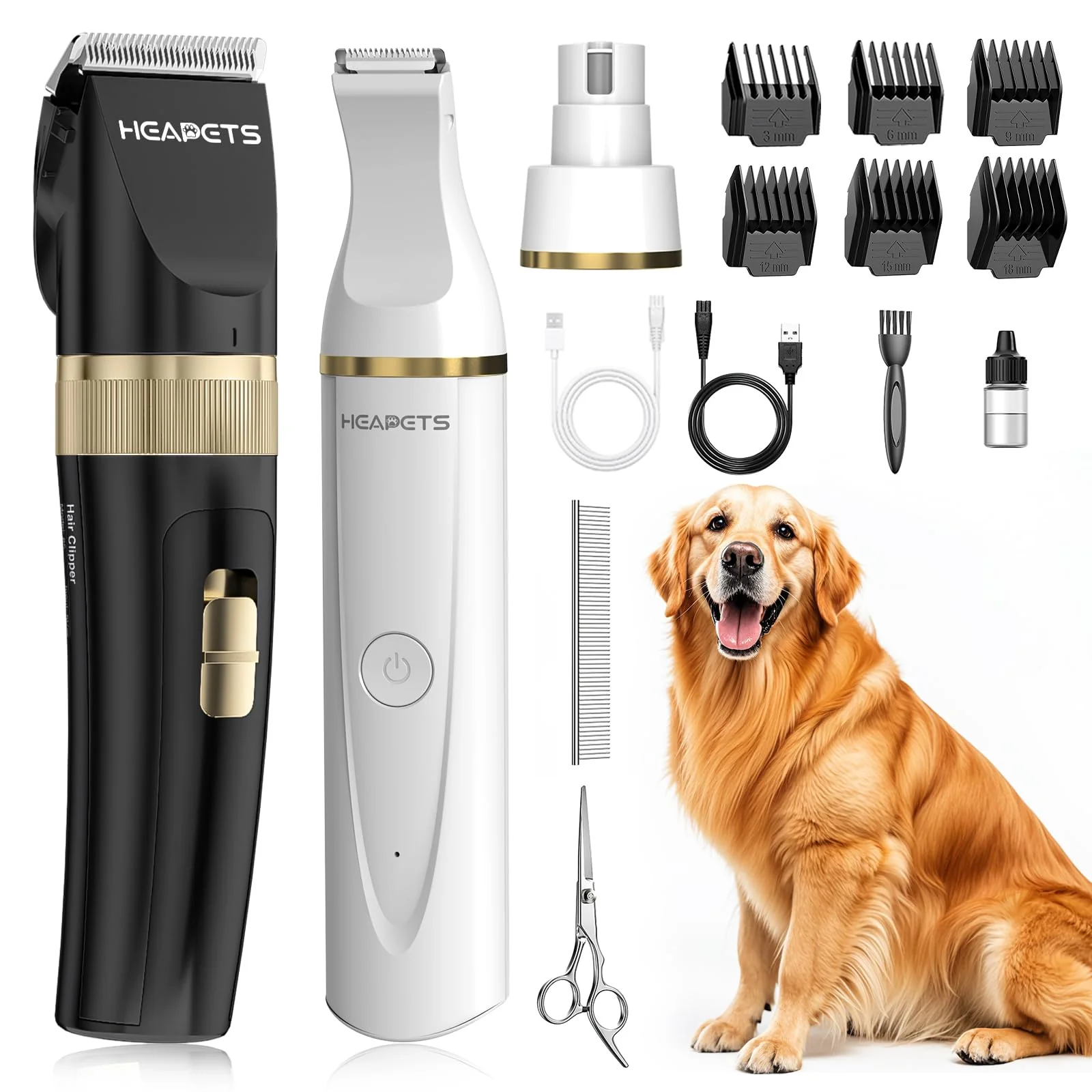 Certified HEAPETS Dog Hair Clippers Kit — Cordless Grooming for Dogs Cats Low-Noise Nail Grinder Breathable