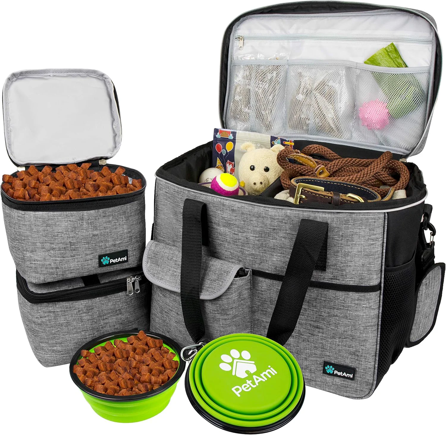 Superior PetAmi Dog Travel Bag Travel Pet Bag Organizer Dog Food Travel Bag with Food Container and Bowls Dog Travel Supplies Gift Accessories for Weekend Camping Dog Cat Diaper Bag Grey Large Versatile