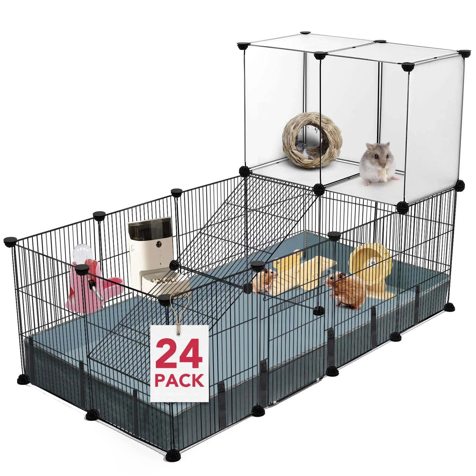 Certified VISCOO 24 Panels Small Animal Playpen – C C Cage for Guinea Pigs Rabbits and More Indoor Outdoor Portable Metal Wire Yard Fence with Waterproof Mat Green