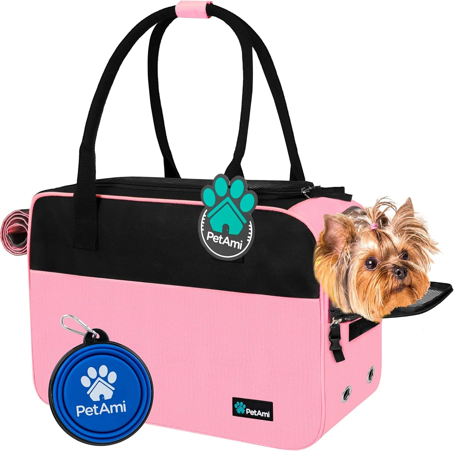 Advanced PetAmi Dog Purse Carrier for Small Dogs Airline Soft Sided Pet Carrier with Pockets Ventilated Dog Carrying Bag for Puppy Cat Dog Travel Supplies Bag Sherpa Bed Max 12 lbs Pink Excellent
