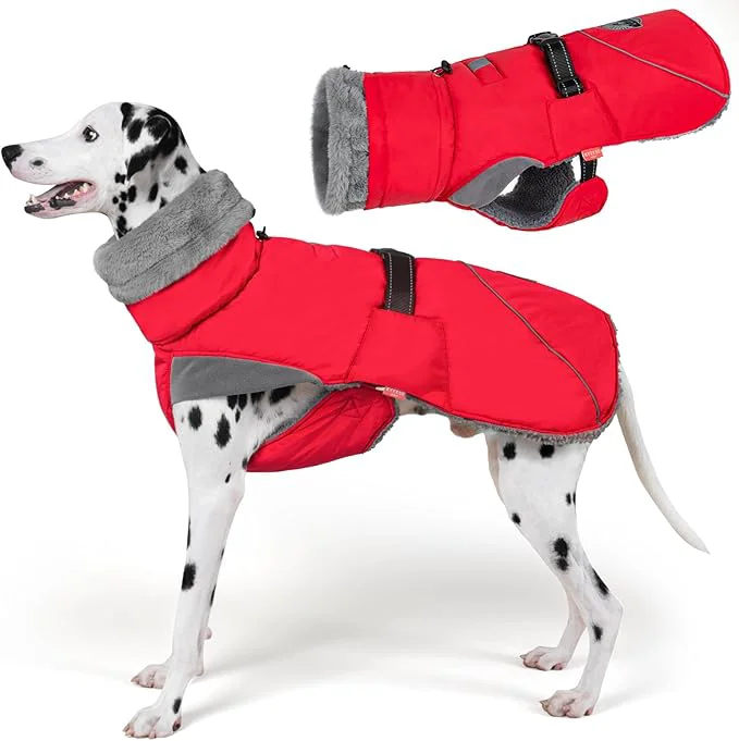 World-Class KYEESE Waterproof Dog Coat Windproof Pet Jacket with Thick Fleece Lining Extra Warm High Collar Dog Coats for Medium to Large Dogs with Leash Hole and Reflective Strips Red XX-LargeAbout ThisOverview Long-Lasting