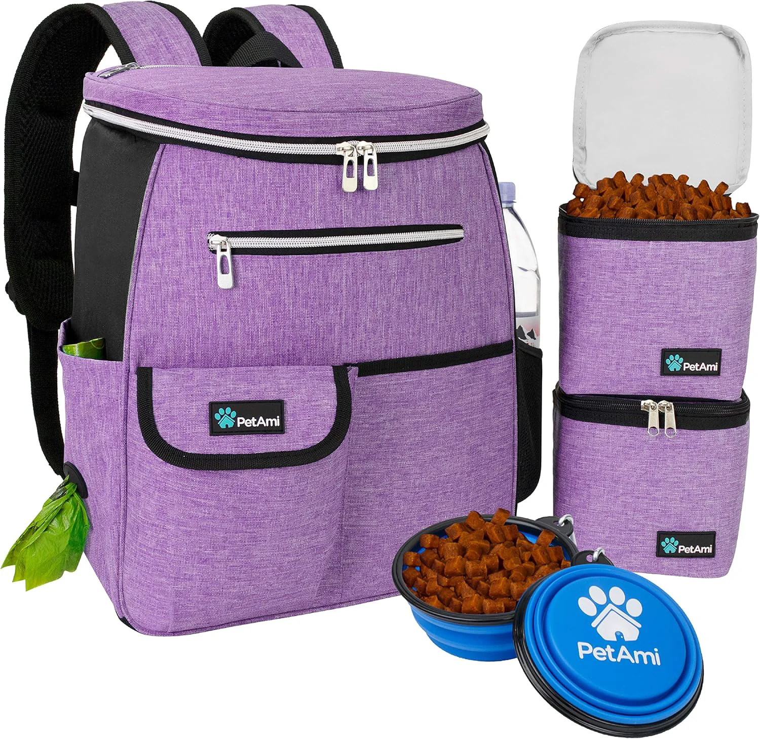 Premium Material PetAmi Dog Travel Bag Backpack Airline Dog Bags for Traveling Puppy Diaper Bag Supplies Pet Camping Essentials Hiking Accessories Dog Mom Gift Food Container Collapsible Bowls Purple First-Class