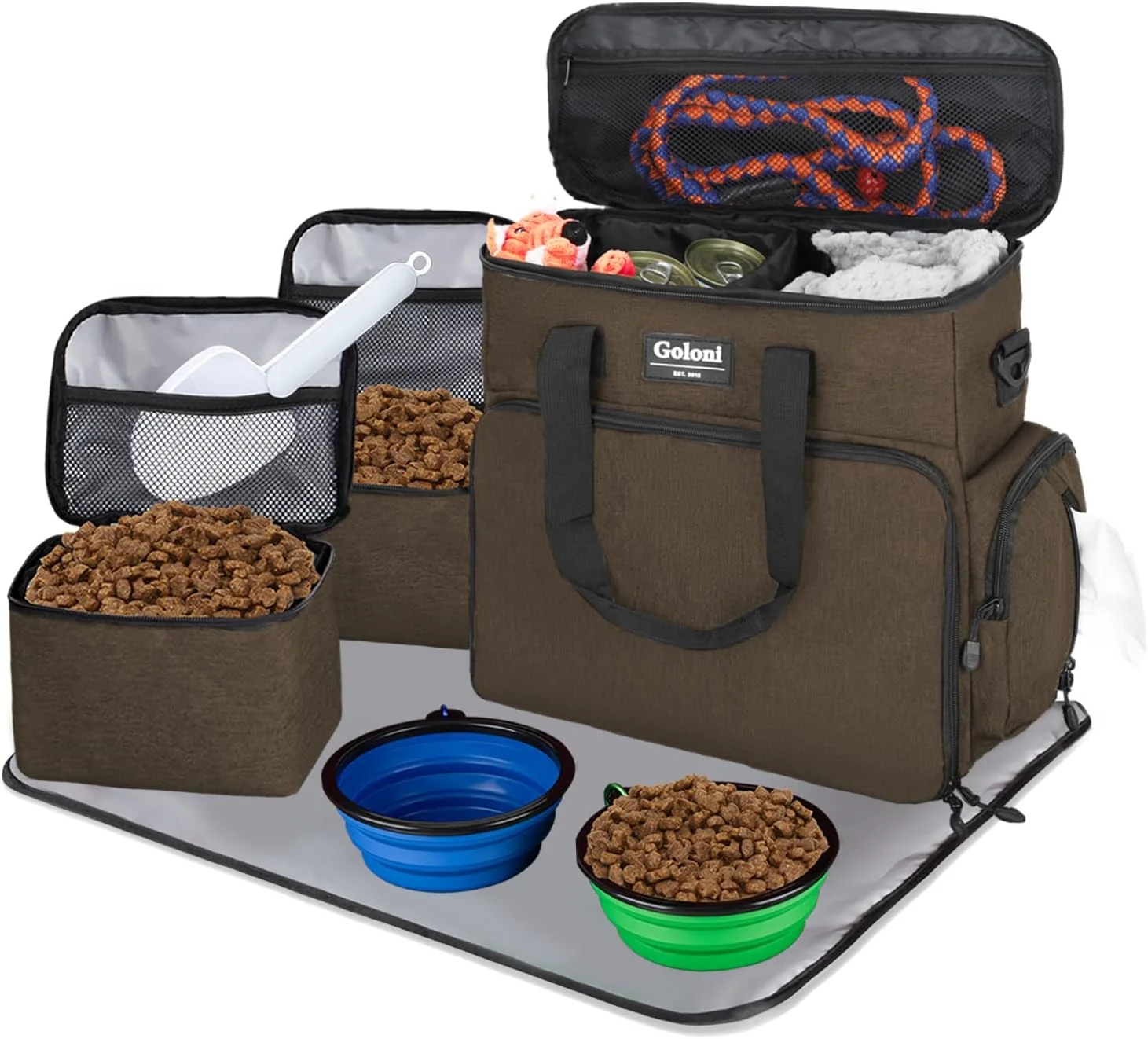Convenient Dog Travel Bag Airline –Pet Travel Tote with Collapsible Bowls Food Containers Feeding Mat–Multi-Pocket Organizer for Dogs Cats Durable Water-Resistant for Hiking Trips Outdoors High-Performance