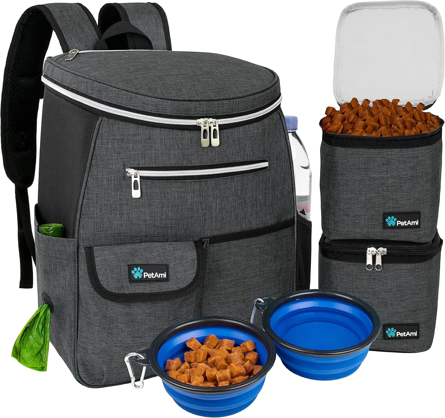 Crafted PetAmi Dog Travel Bag Backpack Airline Dog Bags for Traveling Puppy Diaper Bag Supplies Pet Camping Essentials Hiking Accessories Dog Mom Gift Food Container Collapsible Bowls Dark Gray Versatile