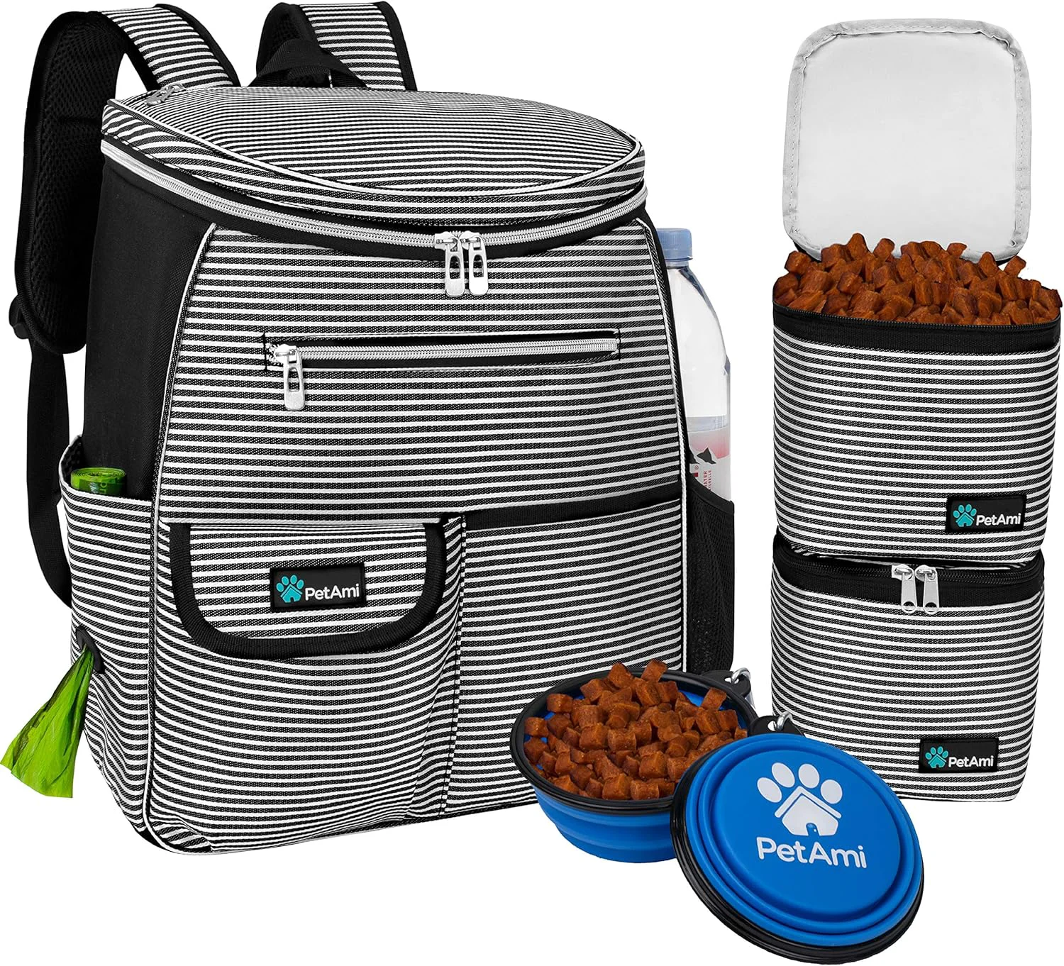 Consistent PetAmi Dog Travel Bag Backpack Airline Dog Bags for Traveling Puppy Diaper Bag Supplies Pet Camping Essentials Hiking Accessories Dog Gift Food Container Collapsible Bowls Stripe Black Relaxed