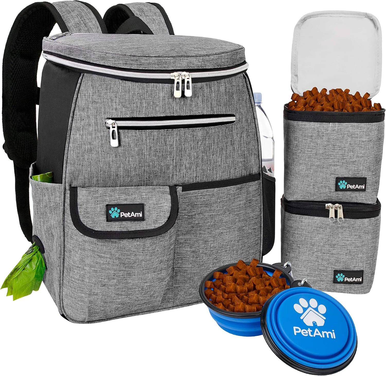 Flexible PetAmi Dog Travel Bag Backpack Airline Dog Bags for Traveling Puppy Diaper Bag Supplies Pet Camping Essentials Hiking Accessories Dog Mom Gift Food Container Collapsible Bowls Gray Secure