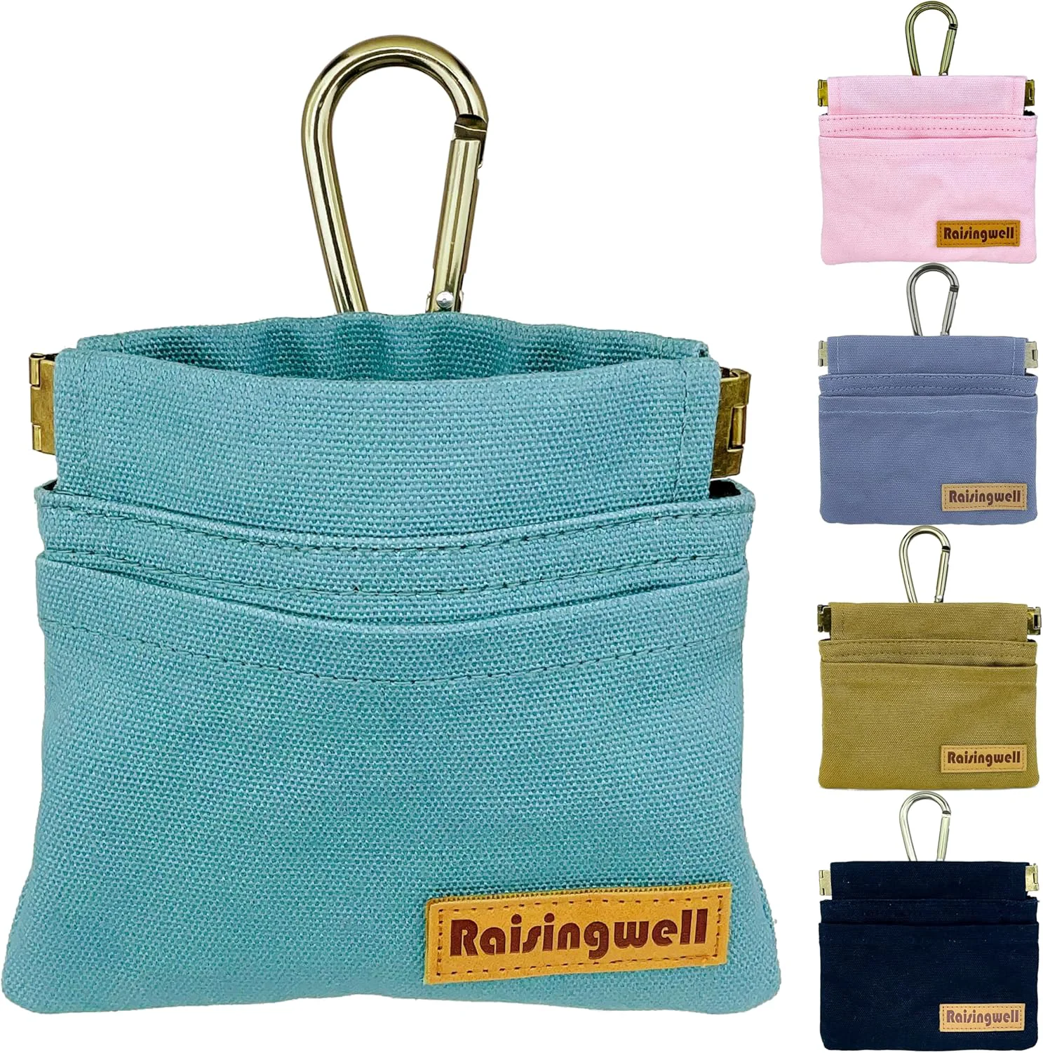Stylish Dog Treat Pouch Green Pocket Sized Pet Training Pouch Cotton Fabric Hand Dog Walking Bag with Carabiner Self-Closing Pet Feed Snack Reward for Puppy Travel or Outdoor Use Certified