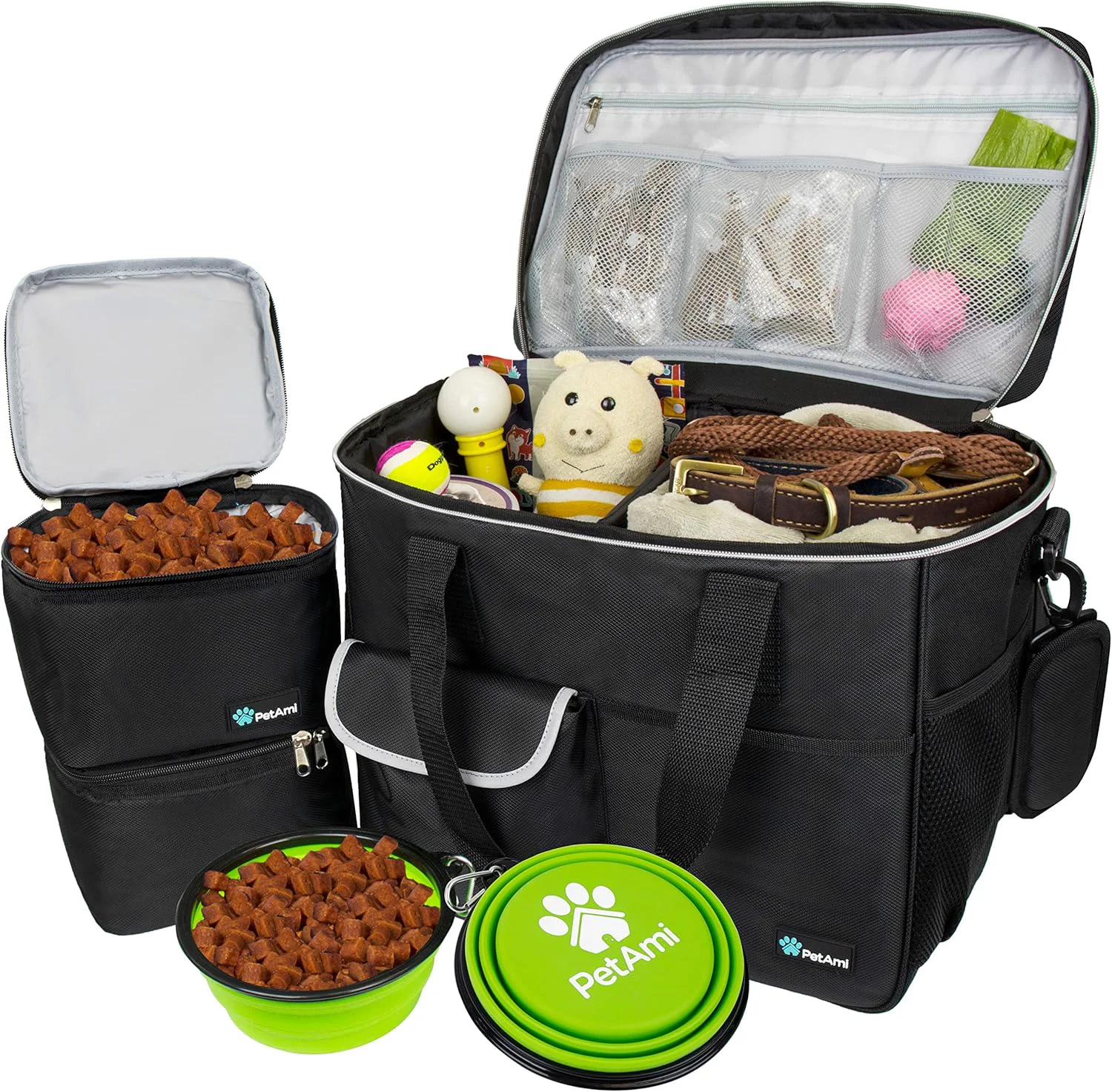 Reusable PetAmi Dog Travel Bag - Organizer with Food Container Bowls Accessories for Weekend Camping Cat Diaper Bag Black Large Recyclable