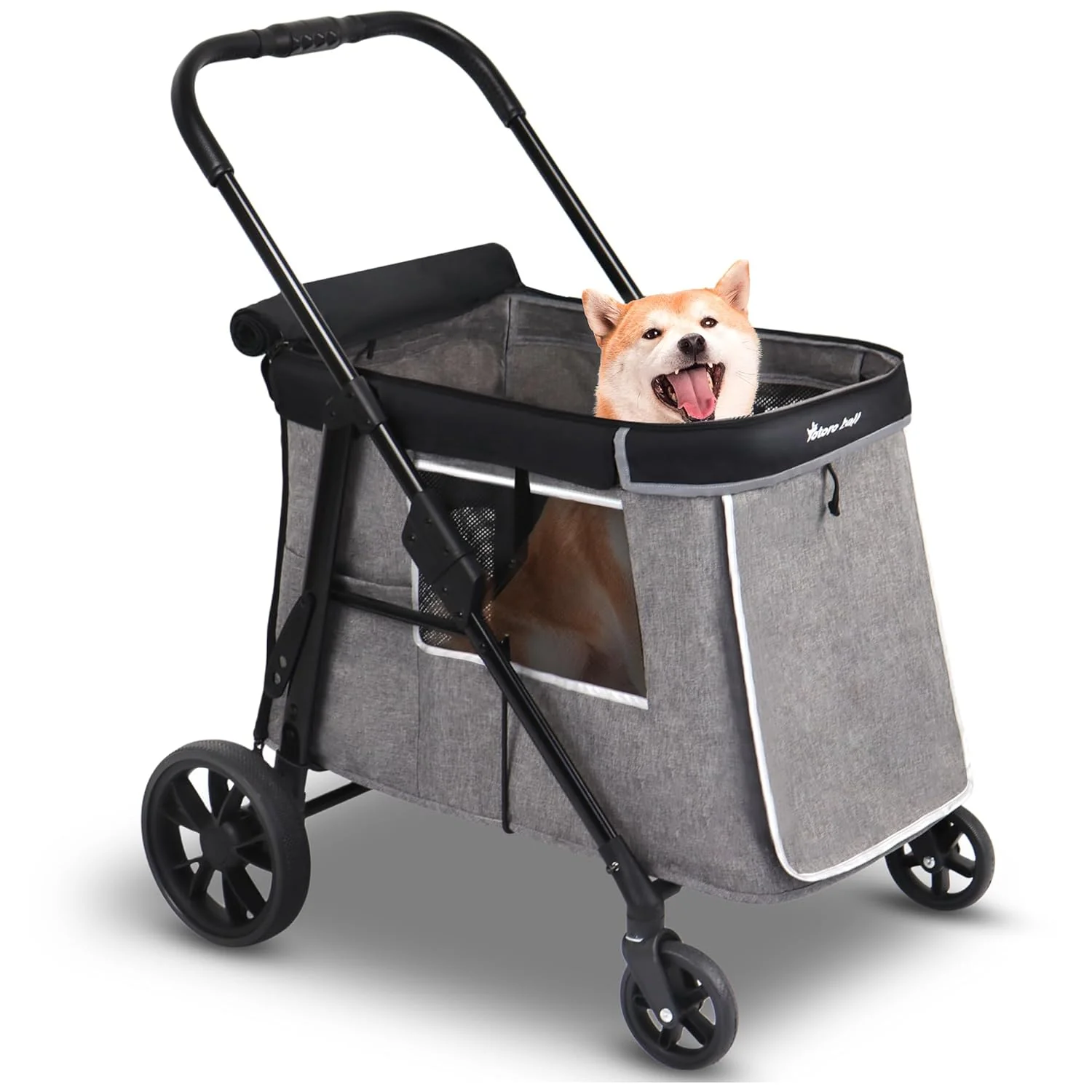 Artisan Medium Dog Stroller for Small to Large Dogs 4 Wheels Multi Pet Stroller for 4 Dogs Holds Up to 66lbs One-Click Folding Smooth Tires Sunshade Storage Basket Gray Medium Prestigious