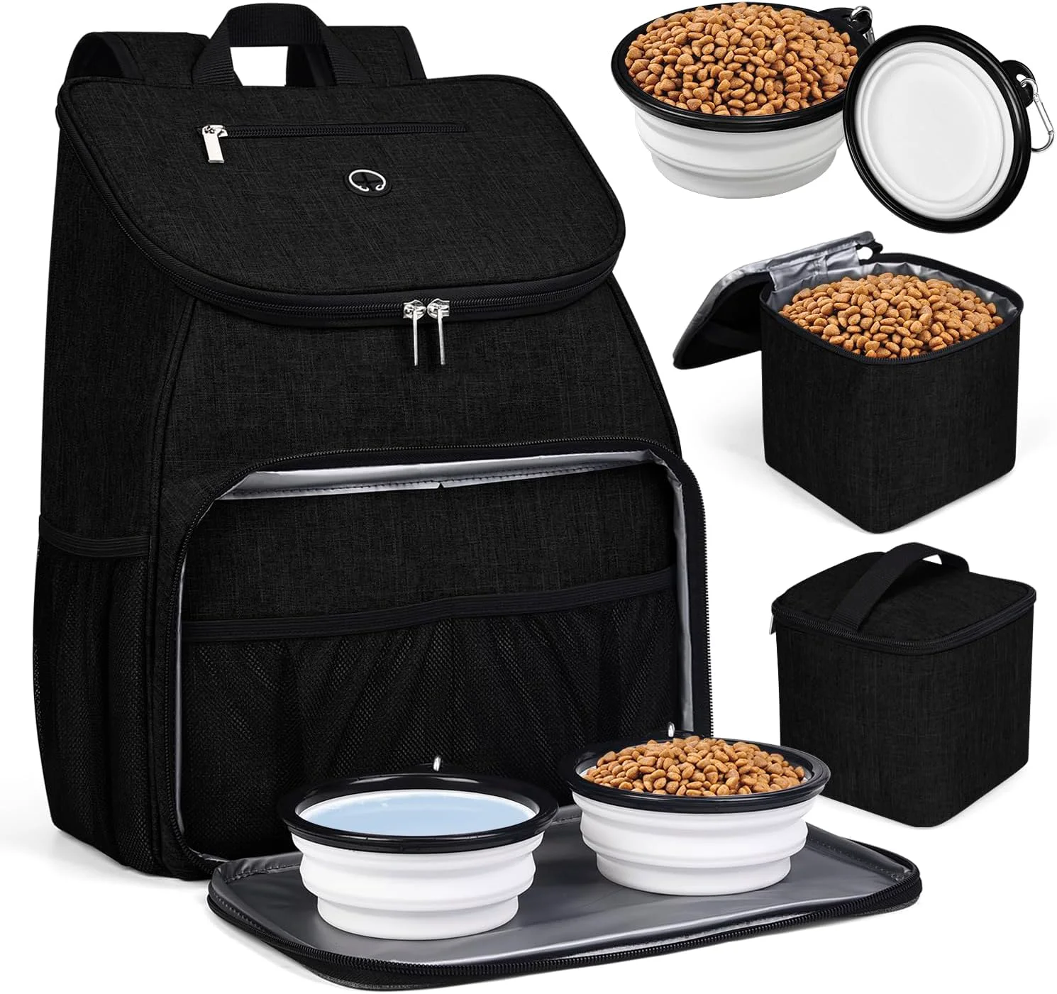 Sophisticated BAGLHER丨Dog Travel Bag Airline Pet Supplies Backpack Dog Travel Backpack Accessories Set with 2 Silicone Collapsible Bowls and 2 Food Baskets. Black Top-Quality