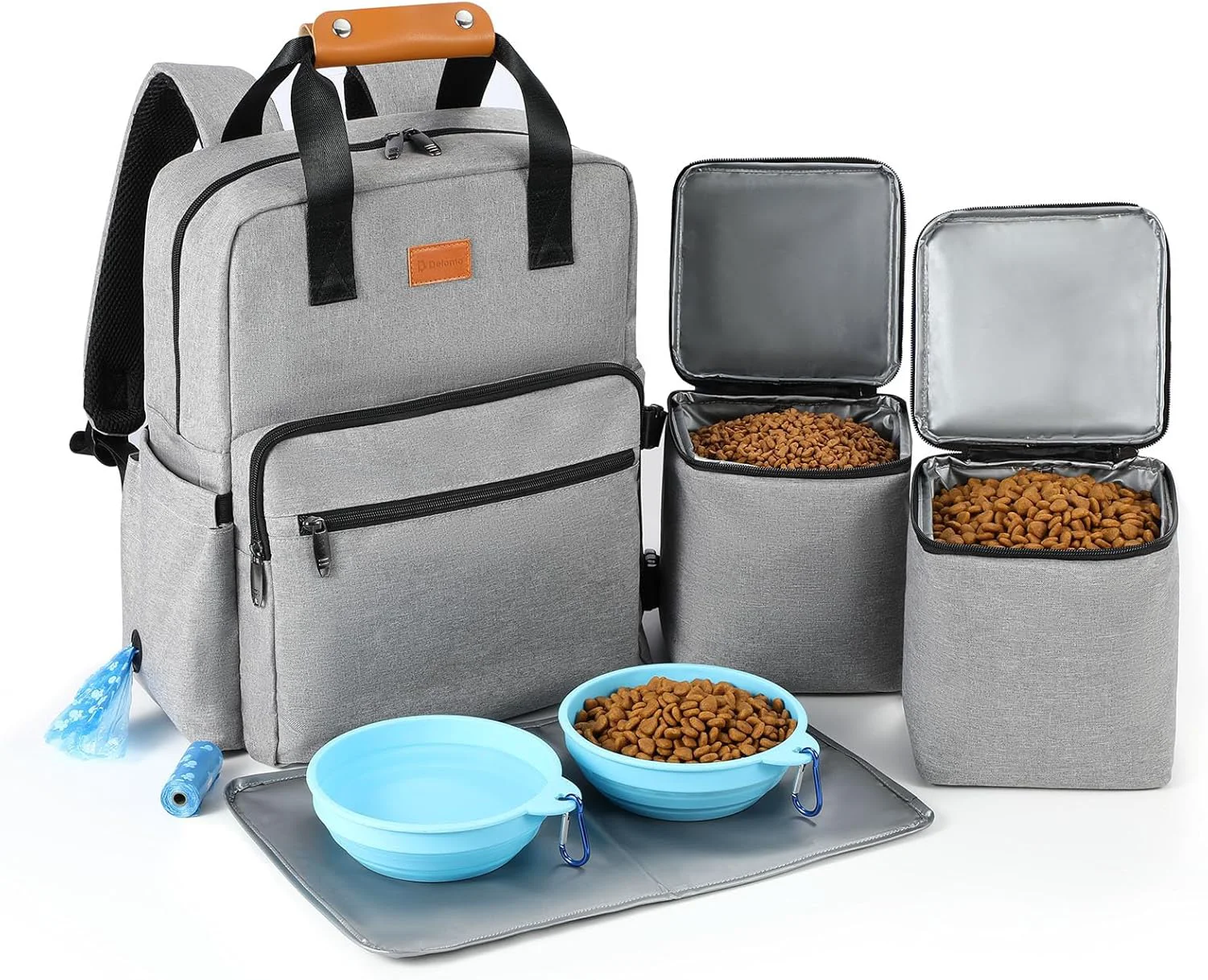 Authentic Dog Travel Bag 25L Airline Dog Travel Backpack for Pet Travel Accessories with 2 Food Storage Containers 2 Foldable Bowls for Short Trips Grey Original