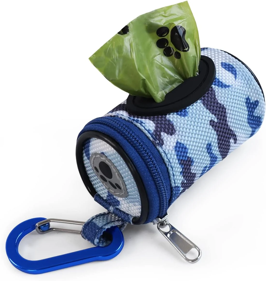 Elegant Dog Poop Bag Holder for Leash Doggie Waste Bag Dispenser Puppy Potty Carrier Small Doggy Zipper Pouch with Carabiner Clip 1680D Nylon Oxford with 1 Roll of Pet Trash Bags Sky Blue Camo Clean