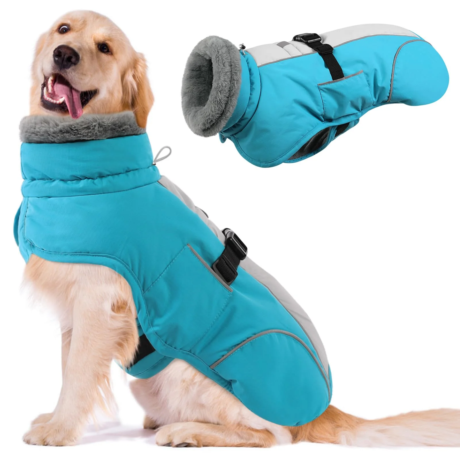 Versatile Queenmore Large Breed Dog Coat – Waterproof Snow Jacket for Dogs Blue Size L Superior