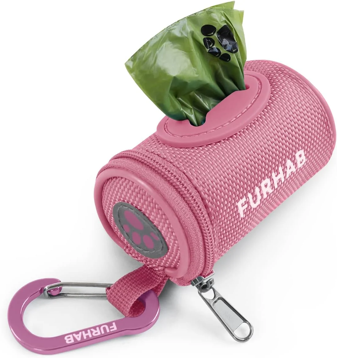 First-Class Dog Poop Bag Holder for Leash Doggie Waste Bag Dispenser Soft Fabric Puppy Potty Carrier Small Doggy Zipper Pouch with Carabiner Clip 1680D Nylon Oxford with 1 Roll of Pet Trash Bags Pink Crafted