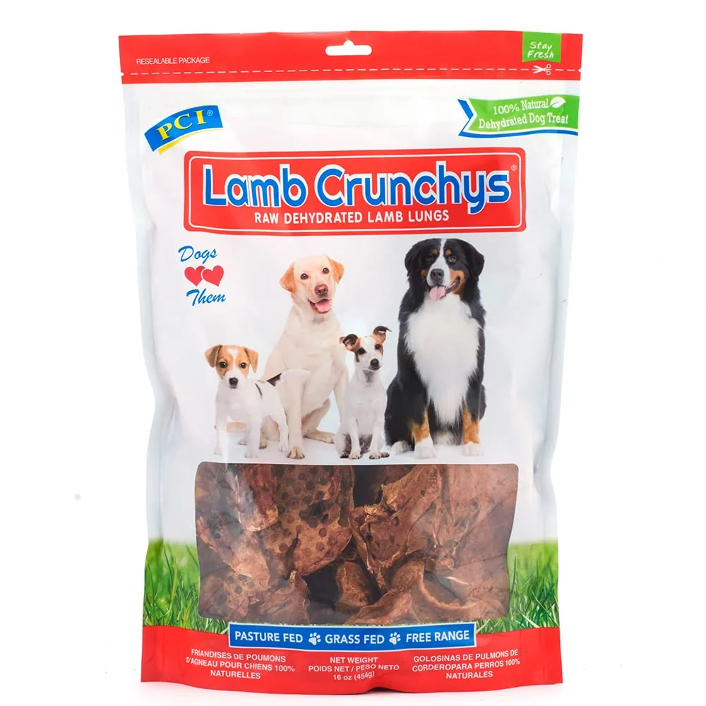 Reusable PCI Lamb Crunchys Lamb Lungs Dog Treats - 16oz PCI Pet Center User-Friendly