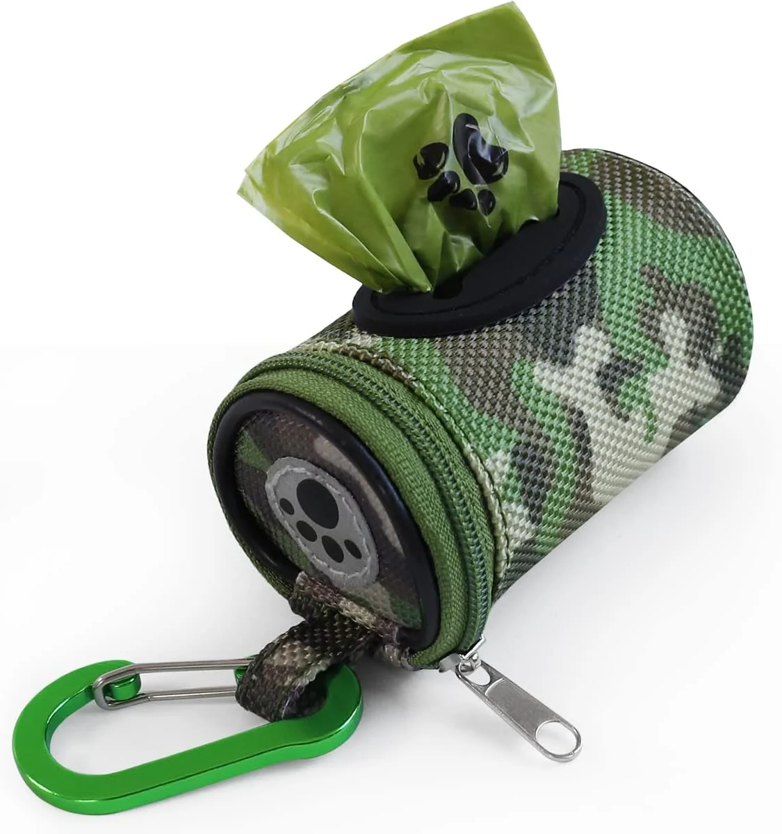 Detailed Dog Poop Bag Holder for Leash Doggie Waste Bag Dispenser Puppy Potty Carrier Small Doggy Zipper Pouch with Carabiner Clip 1680D Nylon Oxford with 1 Roll of Pet Trash Bags Woodland Camo Dependable
