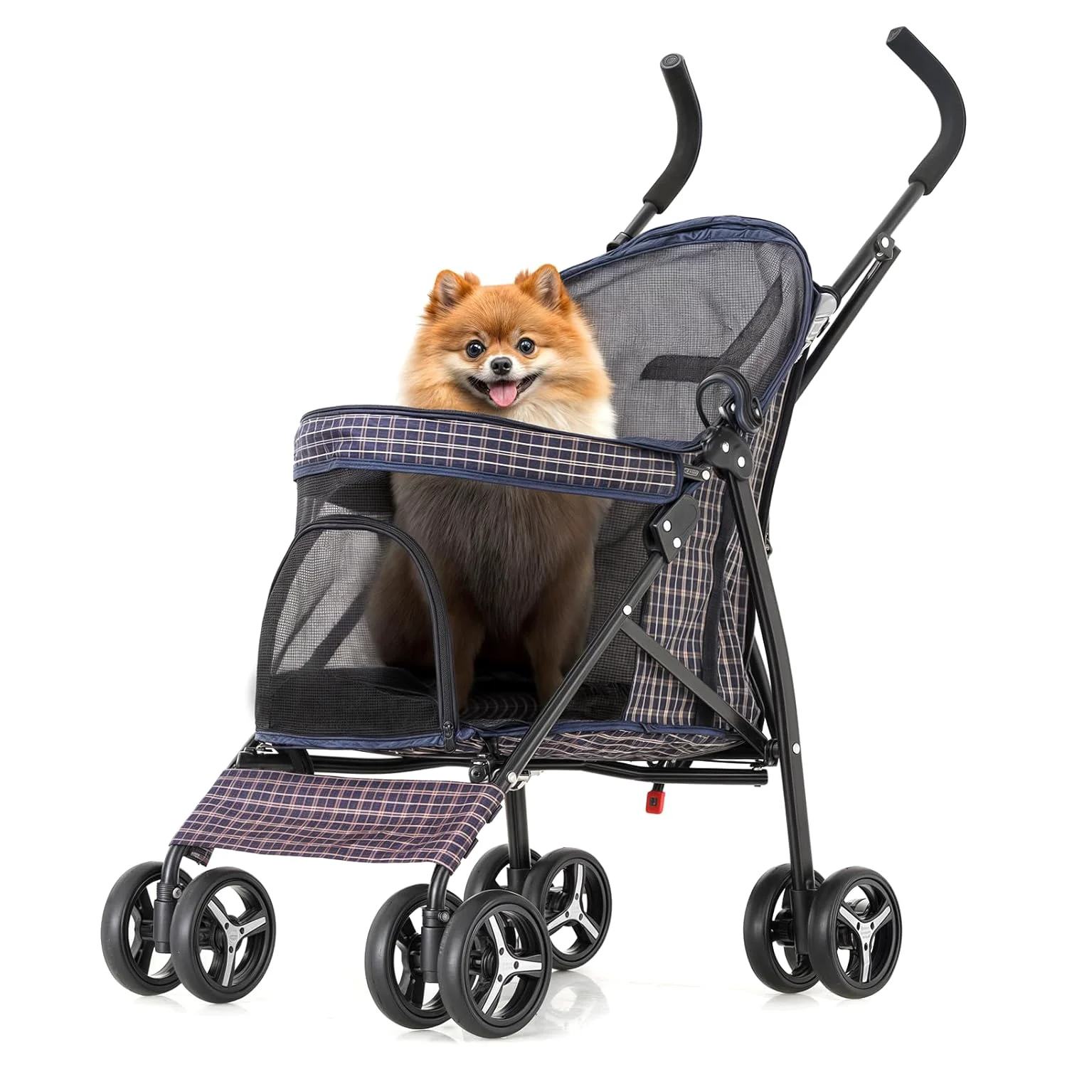 Consistent MoNiBloom 4 Wheels Pet Stroller Easy-Fold Umbrella Shaped Dog Cat Jogger Stroller w Storage Bag Visible Mesh for Small Medium Dogs Cats Plaid Classic