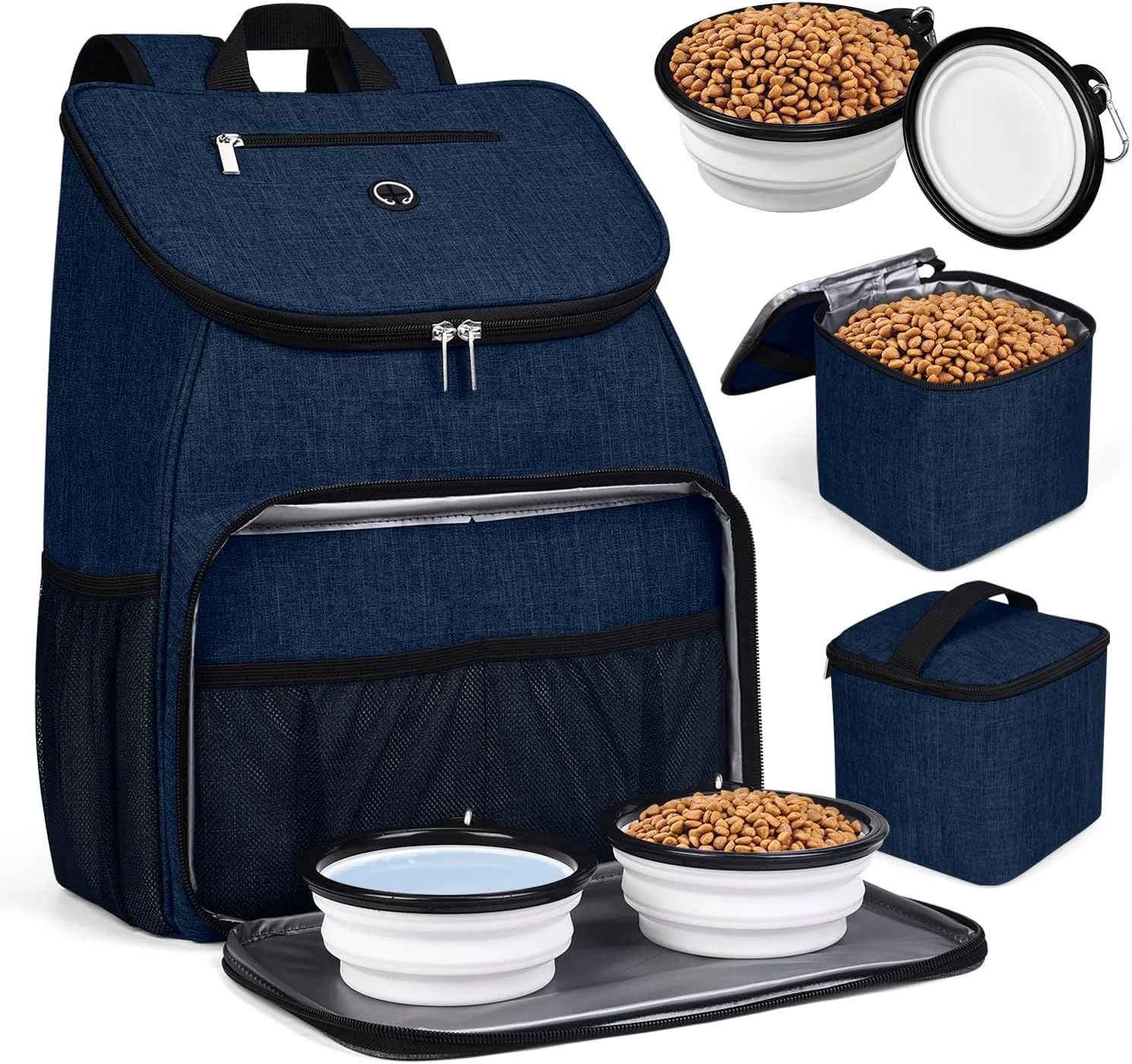 Innovative BAGLHER丨Dog Travel Bag Airline Pet Supplies Backpack Dog Travel Backpack with 2 Silicone Collapsible Bowls and 2 Food Baskets Refined
