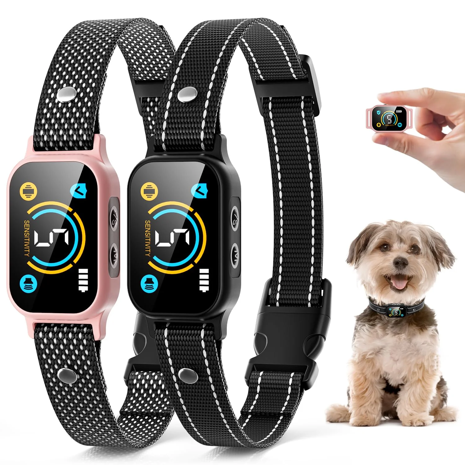 Sustainable Yetogib 2 Pack Bark Collar for Small Dogs – 5 Sensitivity AI Recognition Light Pink Fashionable