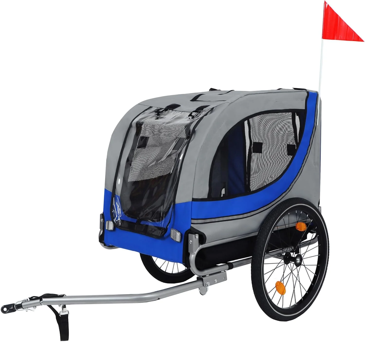 Reusable Blue-Grey Large Folding Bike Trailer for Dogs – Heavy-Duty Steel Frame 66LB Capacity Pet Carrier for All-Terrain Cycling Jogging Camping Adventures Exceptional