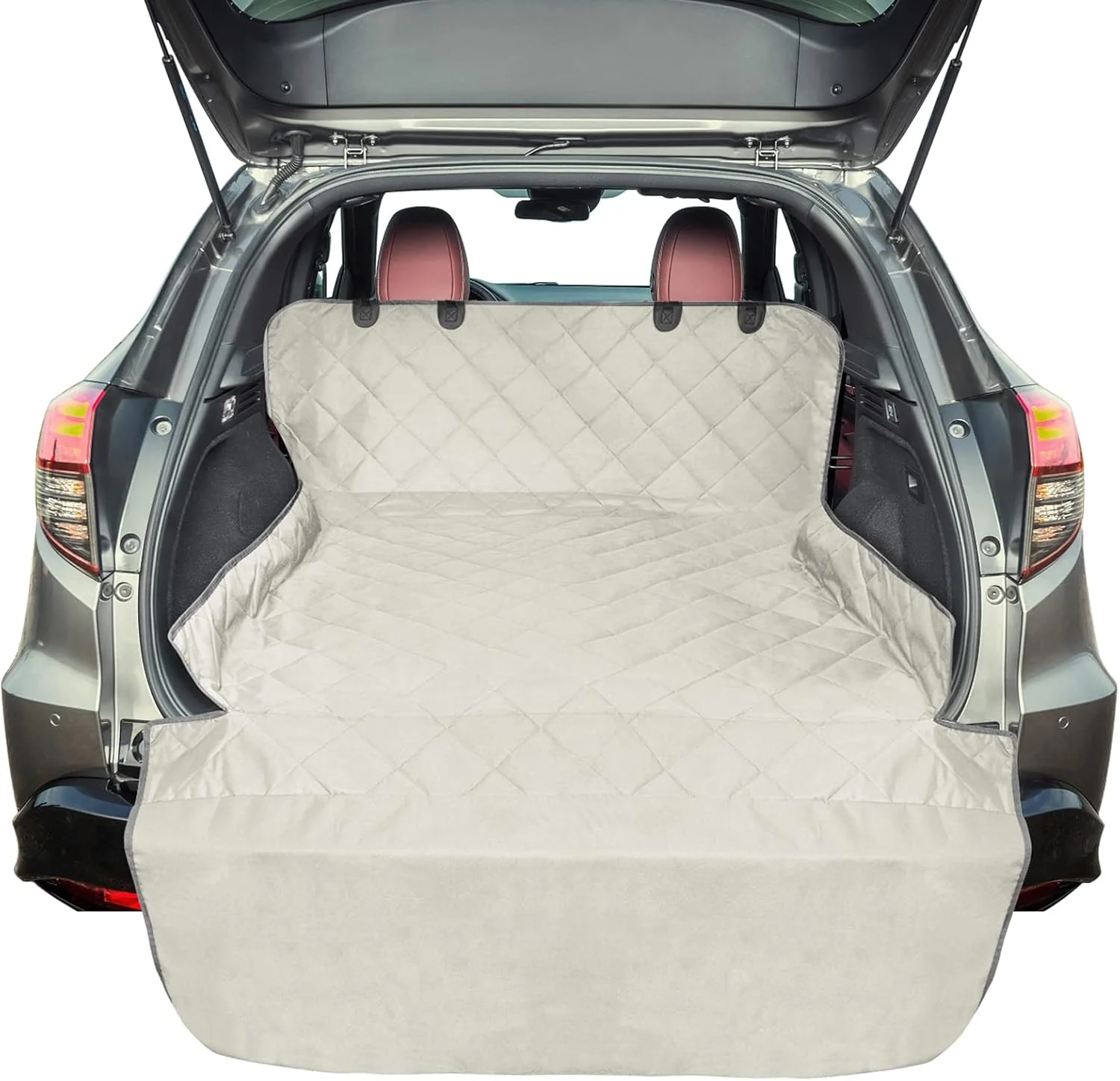 Certified F-color SUV Cargo Liner for Dogs Water Resistant Pet Cargo Cover Dog Seat Cover Mat for SU Sedans Vans with Bumper Flap Protector Non-Slip Large Size Universal Fit Beige Genuine
