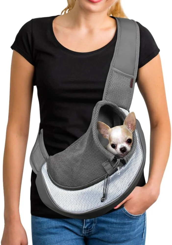 Unique YUDODO Pet Sling Carrier for Small Dogs Cats – Hands- Puppy Carrier with Safety Hook Large Zipper Pocket Soft Breathable Mesh Adjustable Strap Reflective Strip Gray 1.0 M Crafted