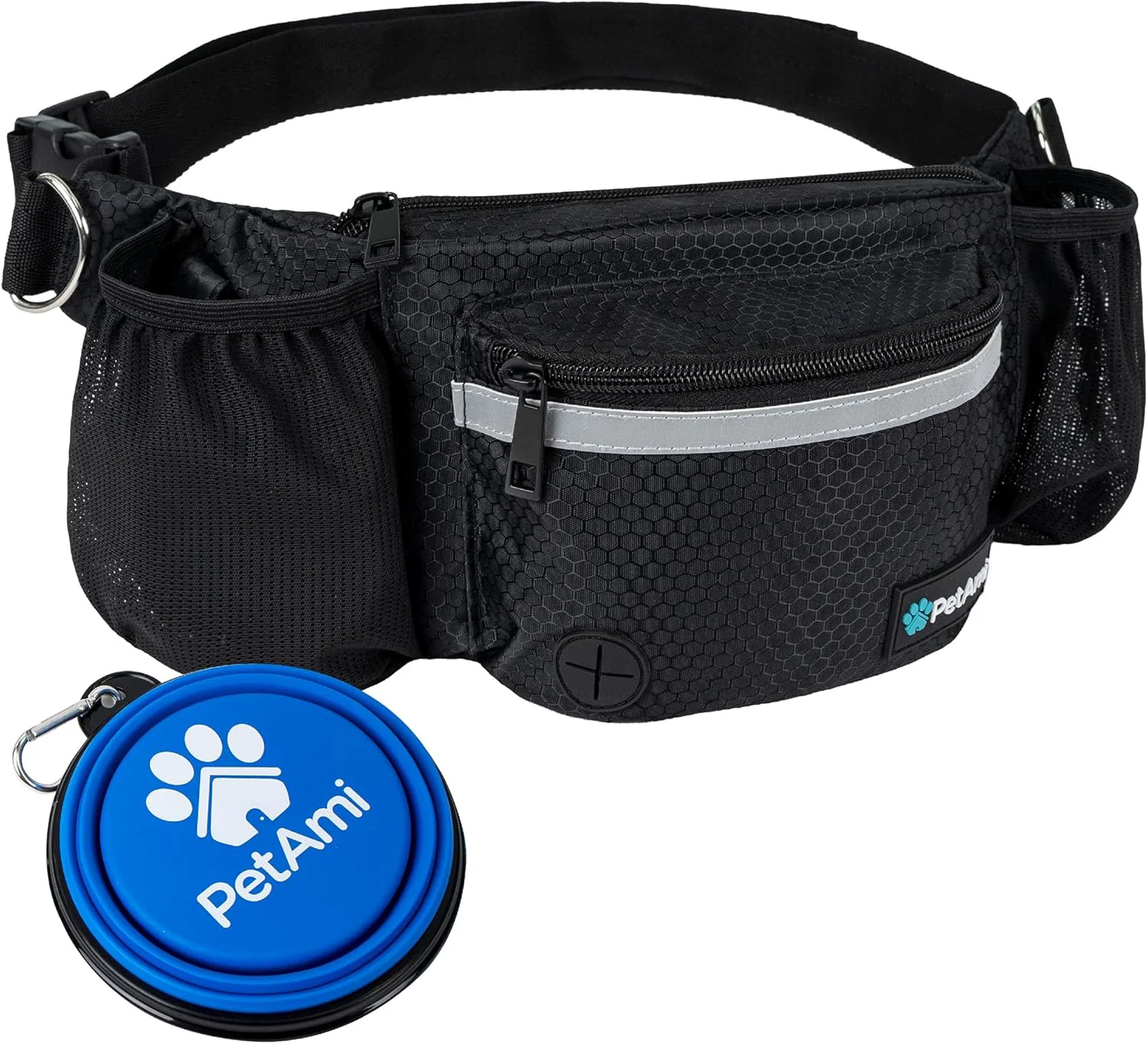 High-Quality PetAmi Dog Fanny Pack Treat Pouch for Dog Walking Training Built in Poop Bag Dispenser Water Bottle Holder Collapsible Bowl Pet Treat Waist Belt for Hiking Running Kibbles Black High-Grade