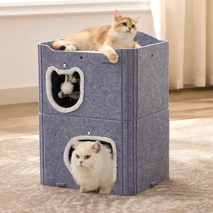 Classic Joydeco Cat House for Indoor Cats 2 Story Scratch Resistant Felt Cat Condo Smooth