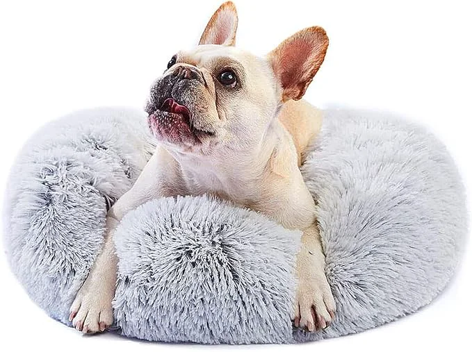 Convenient Calming Donut Dogs Beds for Small Dogs Washable 23inch Plush Round Pet Bed for Modern