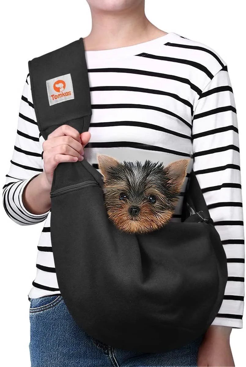 Consistent Tomkas Small Dog Sling Carrier - Adjustable Strap Zip Pocket - Suitable for Puppies Black Classic