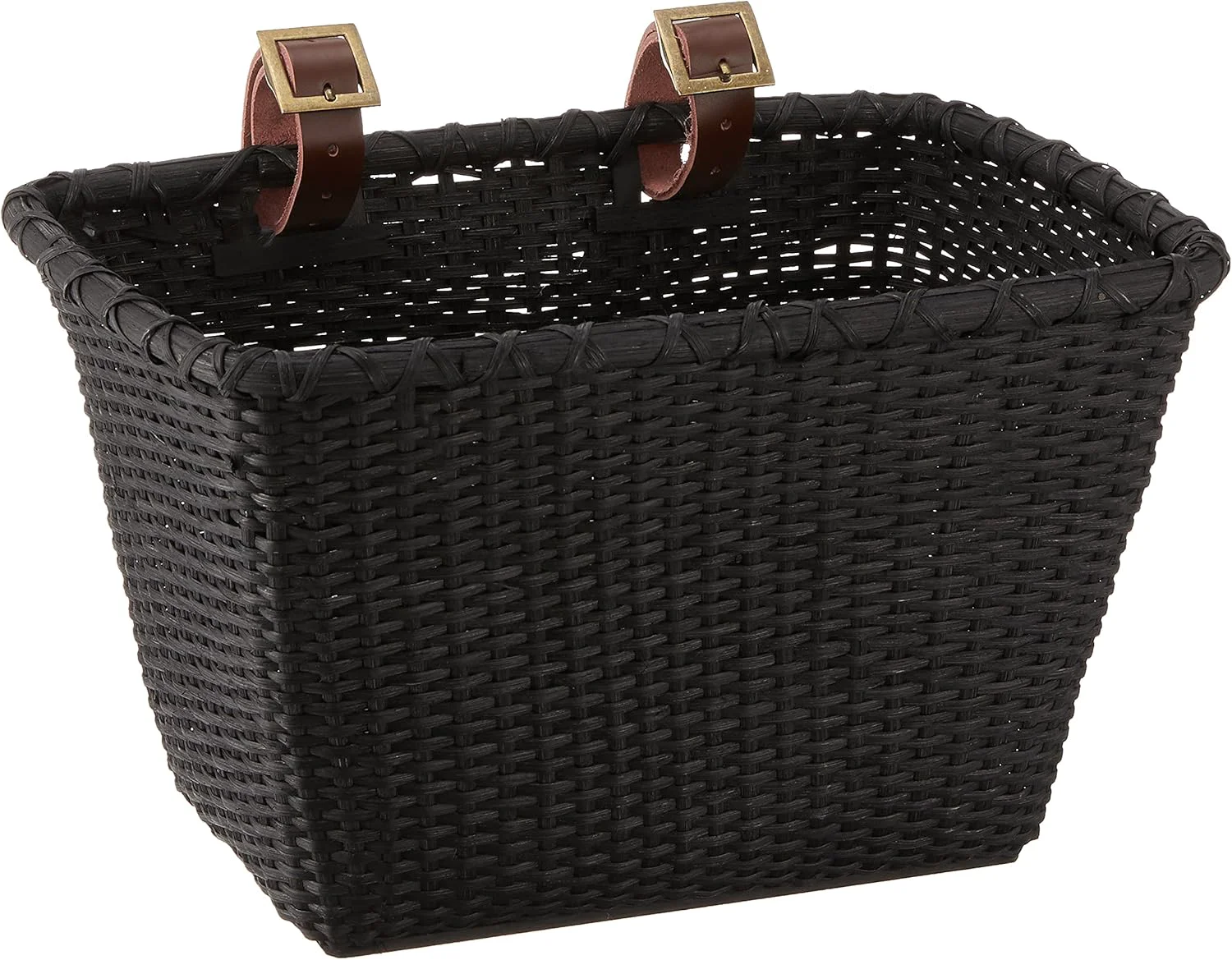 Selected Retrospec Bicycles Cane Woven Rectangular Toto Basket with Leather Straps and Brass Buckles Smart