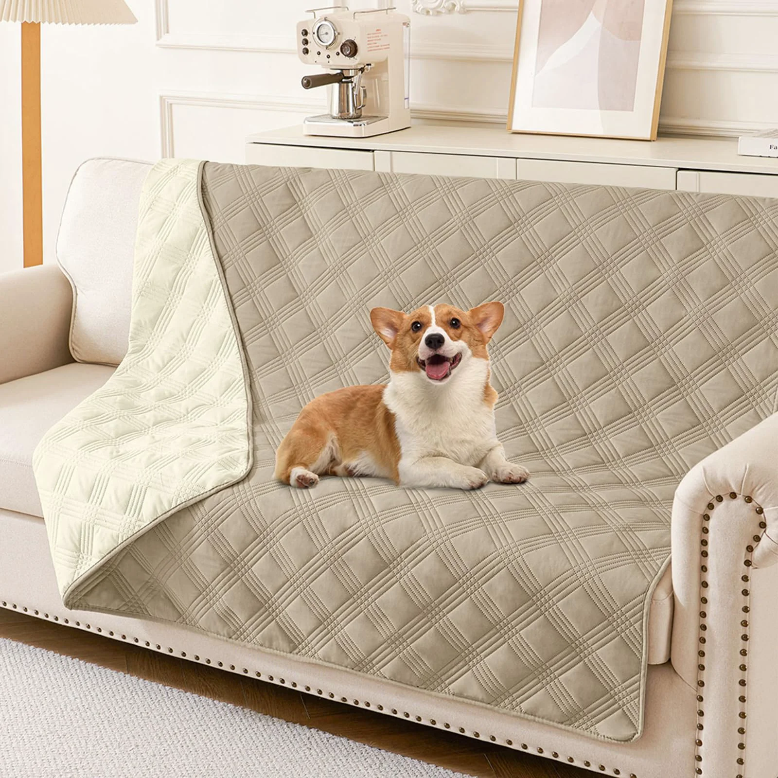 Versatile hyha Waterproof Dog Blanket - Reversible 68x82 Pet Bed Cover Taupe Beige Sofa Protector Washable Modern