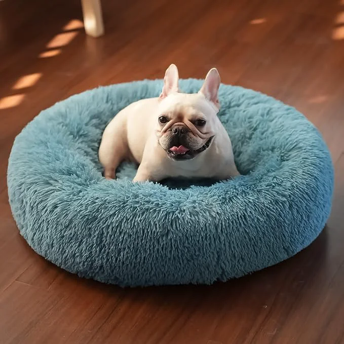 Breathable Calming Donut Dogs Beds for Small Dogs Washable 23inch Plush Round Pet Bed for High-Grade