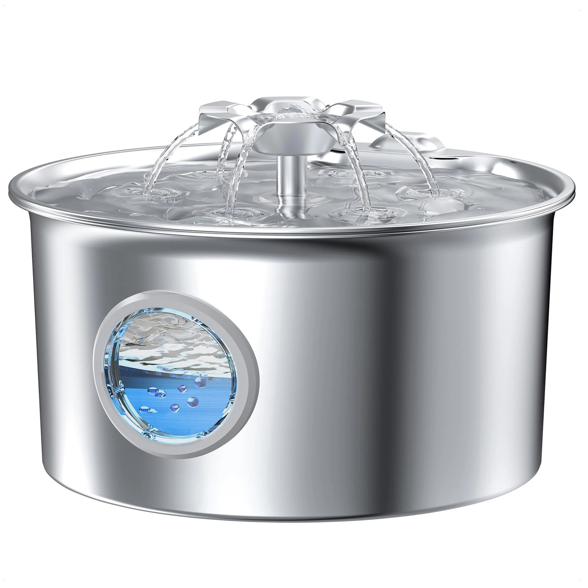 Authentic IHOUONE Stainless Steel Cat Water Fountain – 88oz 2.6L Ultra Quiet Flower Spout LED Water Level Window Sustainable