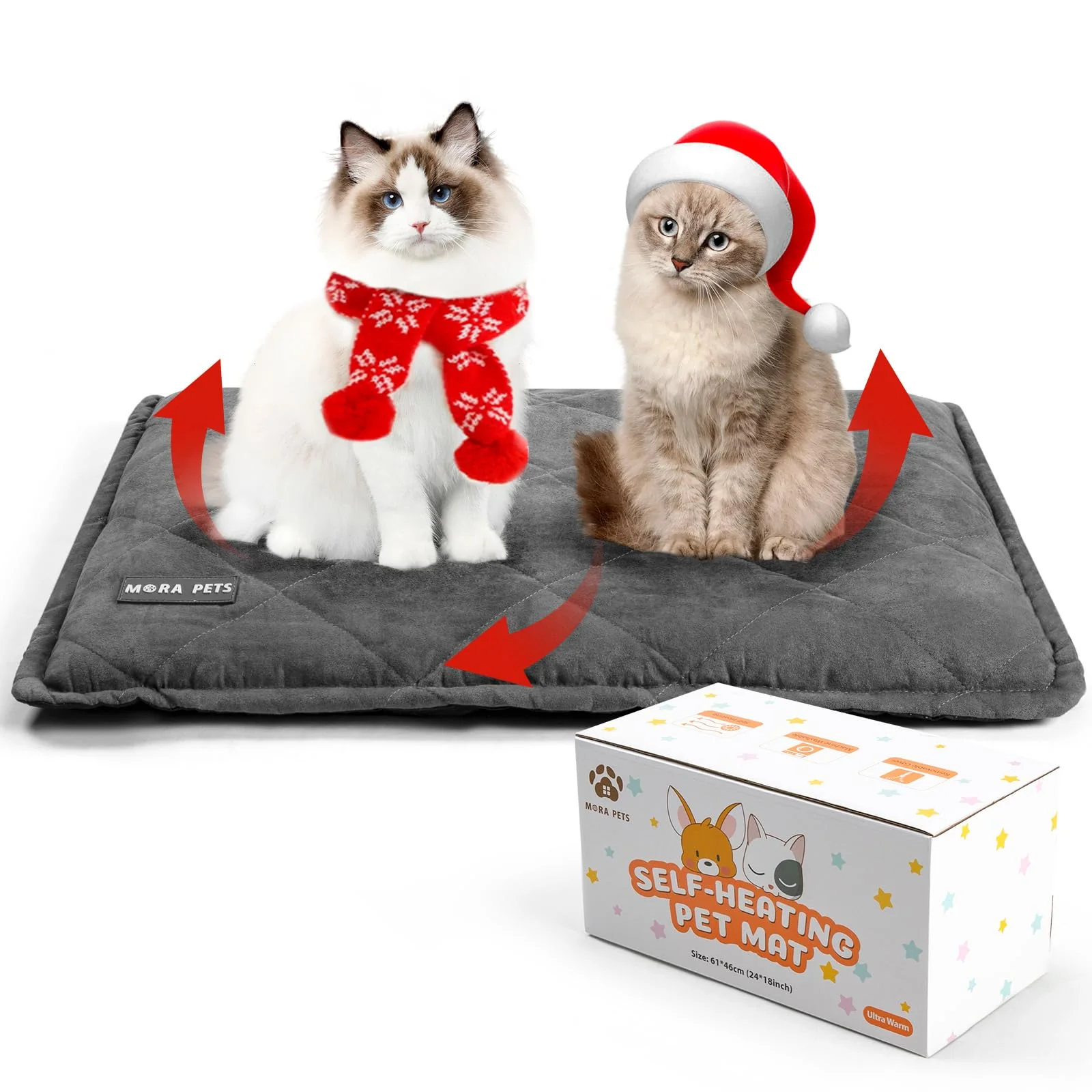 User-Friendly Mora Pets Self Heating Cat Bed 36x24 in – Self-Warming Removable Cover Suede Grey Crafted