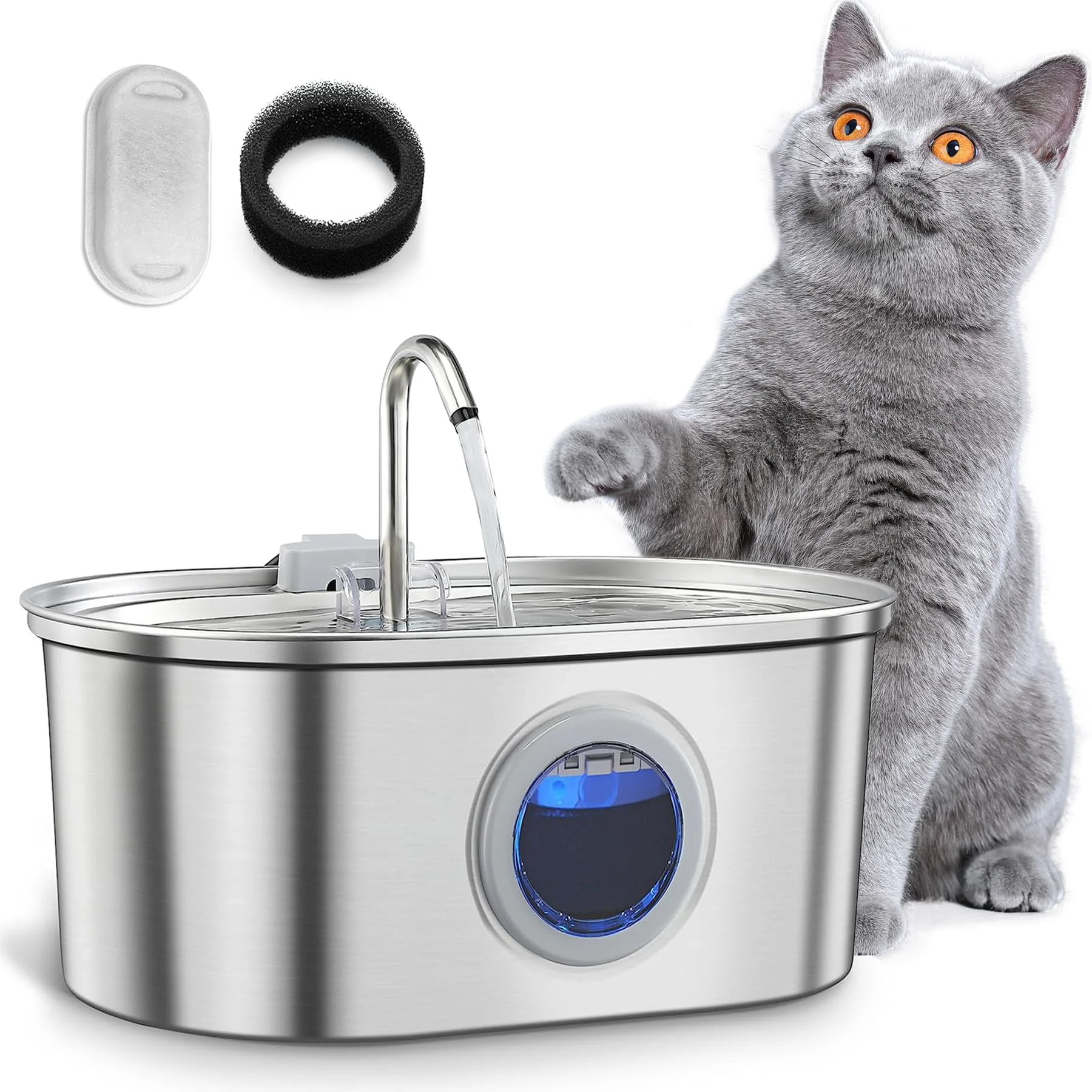 Effective KANCHOU Cat Water Fountain Stainless Steel — 108oz Capacity Water Level Window Quiet Automatic Pet Fountain Fine Crafted