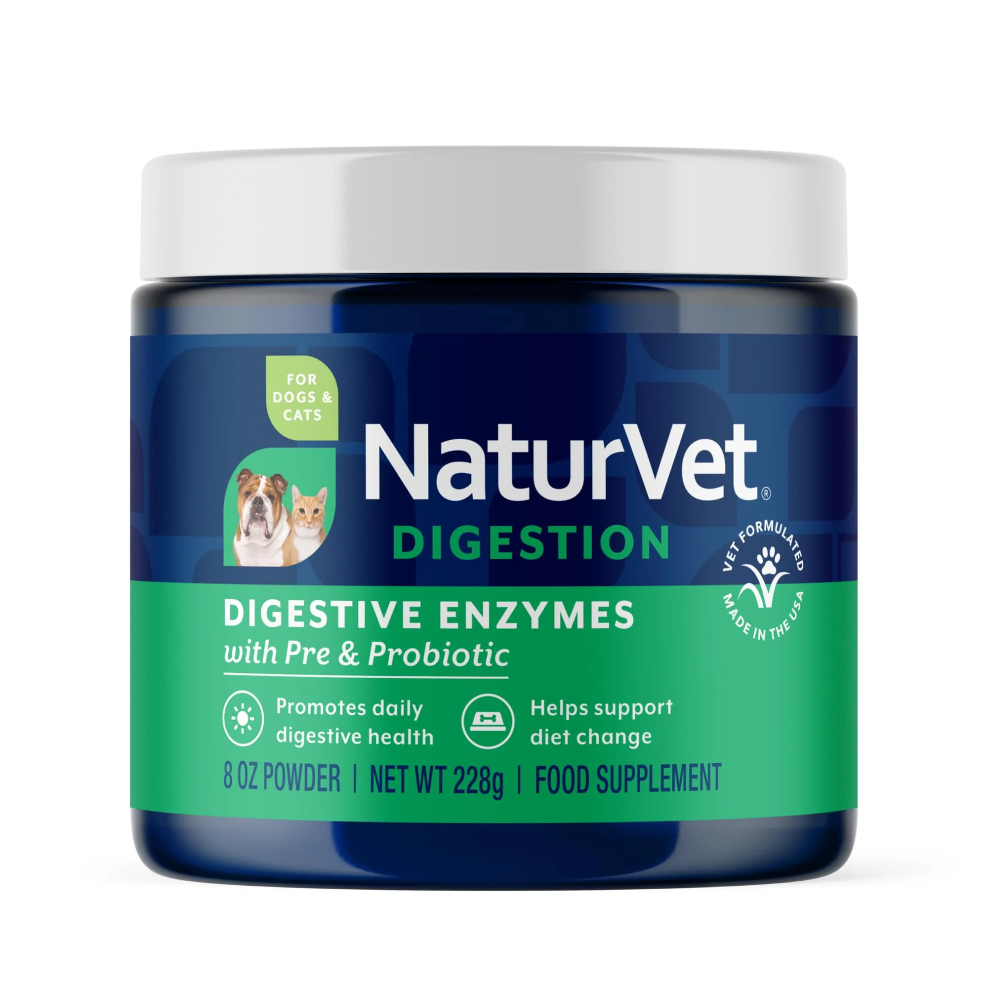 Classic NaturVet Digestive Enzymes for Dogs Cats with Probiotics Prebiotics 8 oz Powder Powerful