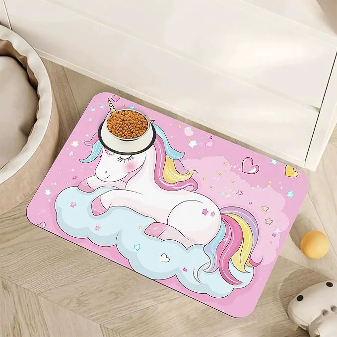 Authentic Cute Unicorn Dog Food Mat for Floors by Unknown - Feeding Mats Professional